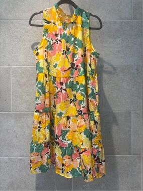 LOFT Yellow, Pink & Green Floral Tiered Mini Dress
